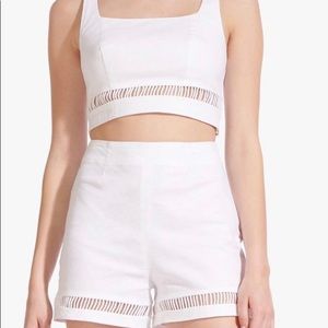 Staud white linen matching short and crop top set